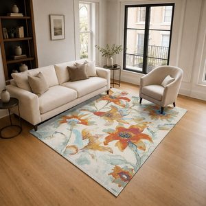 Alfombra de Área Chenille Lavable a Máquina con Estampado Digital Tradicional Anatolia en Beige Marrón, Antideslizante, Modelo LXDP-0231 de RUGS DEPOT, Venta al Por Mayor - Product Image 2