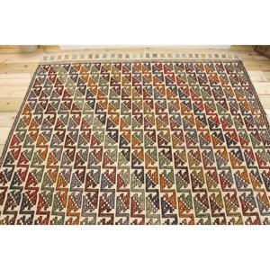 Tapis en laine Ikat turc vintage rouge 5,9x8,7 pieds, design patchwork écologique avec envers en latex - Product Image 3