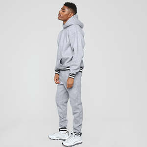 Conjunto de ropa deportiva para hombre Sudadera con capucha y pantalones de dos piezas Traje de cremallera 100% algodón para invierno - Product Image 4