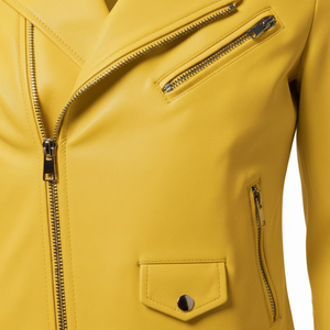 Chaqueta de Motociclista de Cuero Amarillo con Estampado Personalizado para Mujer, Precio de Fábrica al por Mayor, Estilo Motero Genuino, Abrigo de Moda para Mujer, OEM - Product Image 6