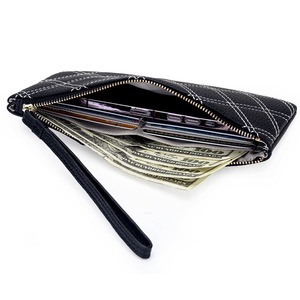 Ando <b>Bag</b> Genuine Cowhide Leather Long Wallet Diamond Stitch Zipper Wristlet <b>Clutch</b> for Women - Product Image 6