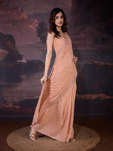 Sari en soie mélangée pour femmes Trendmalls, broderie Zarkan, pièce de chemisier non cousue, occasions de fête et de mariage (toutes saisons) - Product Image 2