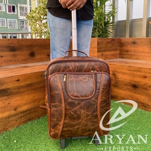 Sac à dos à roulettes en cuir véritable fait à la main pour ordinateur portable valise de voyage en plein air en cuir de vachette vintage pour unisexe - Product Image 1