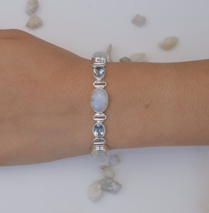 925 Sterling Silver Handmade Gemstone <b>Moonstone</b> Tennis <b>Bracelet</b> Stamped Gold Plated Trendy Fine Fashion Jewelry - Product Image 2