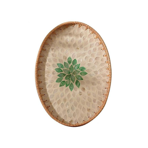 Nuevo juego de bandejas rústicas de 3 piezas de nácar de madreperla, bandeja de nácar de ratán duradera, bandeja de comida para desayuno, Material FRattan - Product Image 5