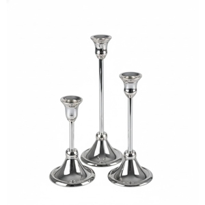 Ensemble de 3 bougeoirs en métal élégants, argent poli, bougeoirs vintage, décoration de table pour mariage, décoration de la maison - Product Image 4