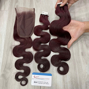 Extensiones de cabello humano Remy vietnamita más vendidas, máquina de doble estiramiento, doble trama, onda del cuerpo, Color vino tinto, cierre de encaje HD - Product Image 1
