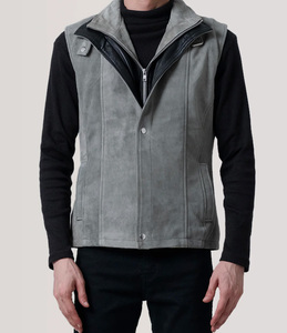 Luxury <b>Men's</b> Full Grain Genuine Leather Waistcoat Stand Custom Zipper Pattern Breathable <b>Fleece</b> Waterproof Racing <b>Vest</b> Winter - Product Image 5