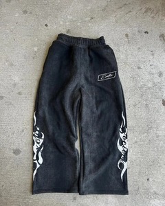 American black solid color letter pattern printed casual washed men's pants <b>Y2K</b> streetwear loose high waisted wide leg pants - Product Image 2