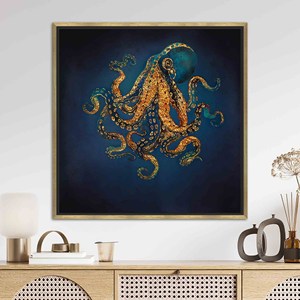 Impression sur toile décorative élégante en forme de pieuvre - Art mural personnalisé, toile encadrée dorée - Product Image 1