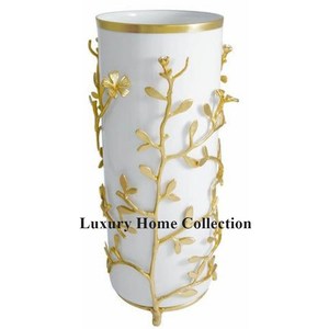 Color blanco recubierto de polvo con soporte de hoja de oro jarrón y macetas diseño atractivo Decoración de mesa para suministros de boda y hogar - Product Image 1