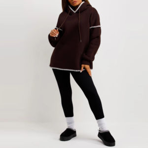 Sweat à capuche décontracté et confortable pour femmes, idéal pour la saison hivernale-pour se prélasser, faire des courses, logo avant inclus - Product Image 3