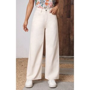 Vaqueros anchos de mezclilla color crema para mujer, de lujo, de cintura alta, ecológicos, duraderos, elásticos, estilo urbano, a la moda, tallas 26-40 - Product Image 2