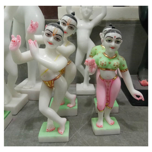 Peint à la main 12 pouces blanc Makrana marbre Iskon Radha Krishna Statue meilleure qualité Sculpture à la main marbre debout Murti - Product Image 1