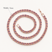 Collier tennis rose en strass 5 mm en alliage de zinc, chaîne simple rangée, finition or rose pour les vendeurs de boutiques, fourniture OEM personnalisée, cadeau