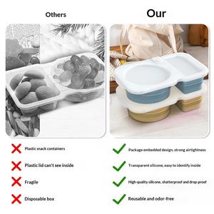 Boîte à condiments en silicone à double compartiment avec couvercle pliable, portable, capacité 301-500 ml, récipient à collation, boîte à sauce compartimentée - Product Image 2