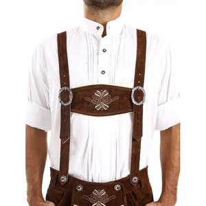 Lederhosen บาวาเรียทันสมัยสำหรับผู้ชาย, กางเกงหนังผูกเอวระบายอากาศลำลอง - Product Image 6