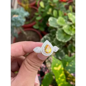 Anillo de Plata 925 con Zafiro Amarillo, Baño de Oro Rosa y Chapado en Oro de 18K, Estilo Incrustado, para Compromiso - Product Image 3