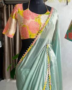 Sari brodé à paillettes Bollywood traditionnel pour femmes ethniques Saree de festival non cousu Pièce de chemisier pakistanais pour la fête - Product Image 4