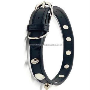Stylish Durable Custom Design Black Genuine Leather <b>Dog</b> <b>Collar</b> Full Stitched Metal <b>Spiked</b> Leather <b>Dog</b> Pet <b>Collar</b> All Sizes - Product Image 1