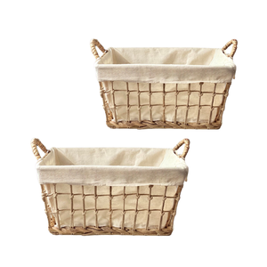Panier de rangement durable en rotin de jonc de mer en bambou avec doublure en coton doux et amovible Solution de stockage écologique - Product Image 1