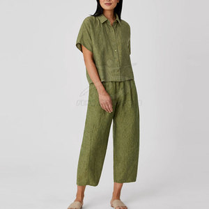ชุดเสื้อผ้าคอตตอนเข้าคู่กับเสื้อเชิ้ตและกางเกงขายาวสำหรับผู้หญิงชุดฤดูใบไม้ผลิ - Product Image 1