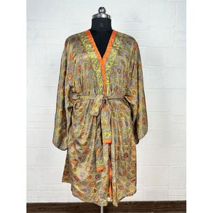 Vintage Silk Riya Short Kimono Lightweight Boho Robe Perfect <b>Beach</b> Coverup for Her Recyclable Swimsuit <b>Accessory</b> Soft Breathable - Product Image 1