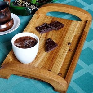 Bandeja para servir rectangular de madera con diseño de HOTEL, acabado Natural, tamaño estándar para el hogar y la boda, bandeja para servir comida hecha a mano - Product Image 3