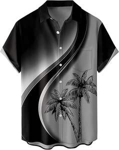Camisa Casual Hawaiana Tropical de Verano con Estampado de Palmeras, Estilo Vacacional, Corte Ajustado para Hombre, Gran Venta - Product Image 1