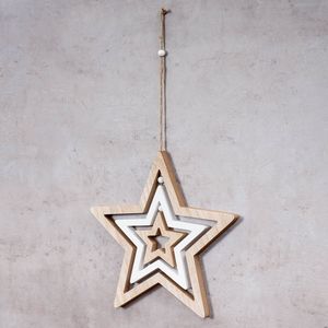 Campana de Viento Decorativa en Forma de Estrella, Fabricación OEM, D35cm, MDF, Madera Natural Blanca, Decoración Colgante de Madera - Product Image 1