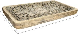 Plateau en bois de manguier sculpté à la main, plateau roulant brun, plateaux ronds pour le petit-déjeuner, plateau de service en bois pour aliments, plateau de service en bois de manguier - Product Image 2