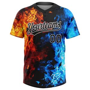 Fuego llamas textura contraste personalizado sublimación Softball béisbol botón Jersey 2 botones béisbol Club Jersey venta entera - Product Image 2
