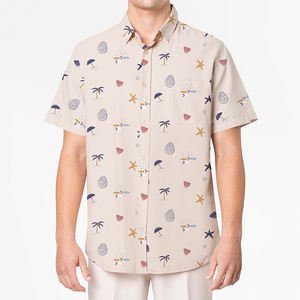 เสื้อเชิ้ตผู้ชาย240กรัมมีกระดุมคอปกคิวบาแขนสั้นทรงหลวมสีพื้น - Product Image 5