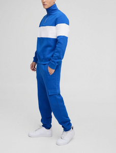 Survêtement personnalisé en gros pour homme, vêtements de sport pour homme, survêtement bleu à fermeture éclair sur le devant avec pantalon cargo, survêtement 100% coton en provenance du Pakistan - Product Image 3