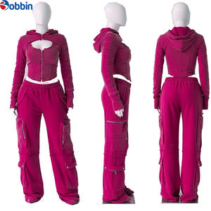 Customized Multi Zipper Cargo Pockets Sweat suit Cotton Fleece 500 GRM Tracksuits Acid <b>Wash</b> Vintage Sweatsuits 3Pcs Tracksuits - Product Image 3