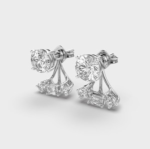 IGI Certified Round Lab Grown Diamond Stud Earrings with Detachable Diamond Solid 925 Sterling Silver Designer Diamond Earrings - Product Image 2