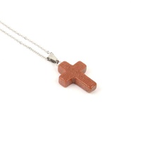 NOUVEAU Collier Pendentif Croix Classique Chrétienne en Agate Étoilée Rouge Naturelle pour Enfants, Fait Main, Breloques en Cristal de Guérison