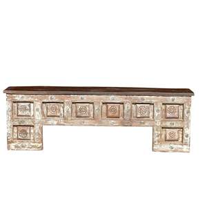 Banc d'extérieur en bois massif sculpté, style rustique et moderne, pour patio, jardin, parc, avec pieds en fer massif - Product Image 2