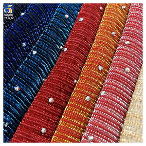 Kain Chiffon Rajut Poliester Bergaris YX1282 yang Sedang Populer dengan Hiasan Berlian Imitasi untuk Kostum Tari Latin, Kain Chiffon Lurex - Product Image 5