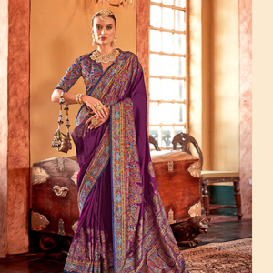 Indian Designer Soft Silk Saree with Beautiful Patola Design Traditional Style Wedding Party Wear Pakistani Style Wedding Wear - Product Image 1