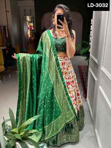 Patola de seda étnica india Dola estampado Lehenga Choli con lámina de trabajo lienzo adjunto lata en Lehnega Dupatta ropa paquistaní - Product Image 6