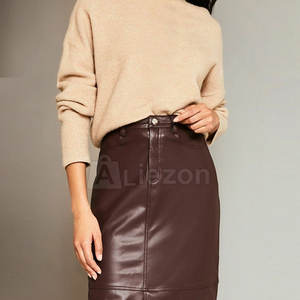 Falda delgada de color sólido para mujer, falda delgada versátil para mujer para todas las estaciones, falda delgada de cuero para mujer - Product Image 4