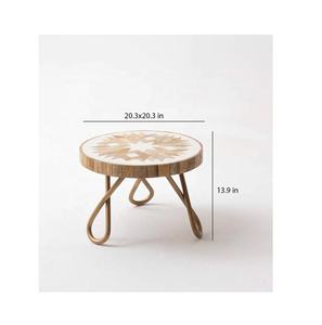 Nouveau support à gâteau rond en bois imprimé avec pieds en métal fabricant grossiste support à gâteau Royal avec couvercle maison et décoration - Product Image 3