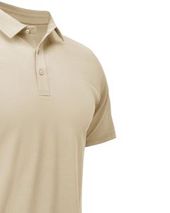 Polo homme beige personnalisé, manches courtes, respirant, en tissu piqué polyester-coton, logo personnalisé, tenue décontractée et professionnelle, OEM - Product Image 2