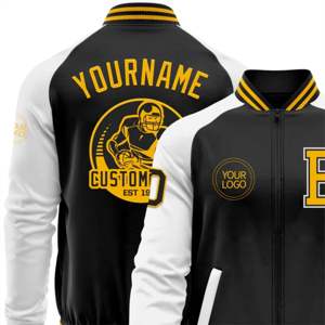 OEM personnalisé noir or-blanc Bomber Varsity Letterman deux tons veste à glissière - Product Image 6