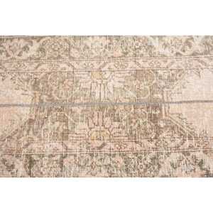 พรมตุรกีขนาด 2.1x6 ฟุต สีน้ำตาลเบจ ลายปะติดปะต่อ ทำจากขนสัตว์ วินเทจ - Product Image 4