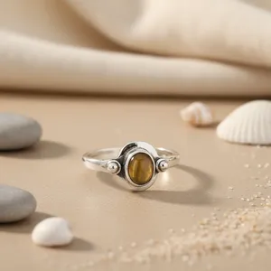 Art Palace 925 Sterling Silver <b>Tiger</b> <b>Eye</b> Minimalist <b>Ring</b> for Women Elegant Hypoallergenic Gemstone Jewelry-Gift - Product Image 3