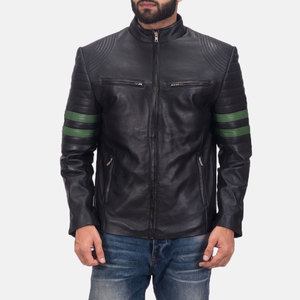 Veste en cuir véritable pour homme, col montant, écologique, design minimaliste, touche rétro, streetwear intemporel - Product Image 1