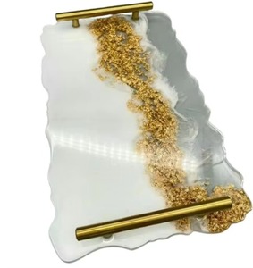 Plateau en résine marron simple Plateau de service décoratif élégant pour la cuisine à la maison et la table basse Fabriqué à la main en Inde - Product Image 6