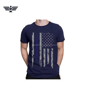 T-shirt décontracté à manches longues pour homme, motif drapeau américain vieilli, ligne bleue fine tricotée sur le devant, 100 % polyester, couleur unie - Product Image 6